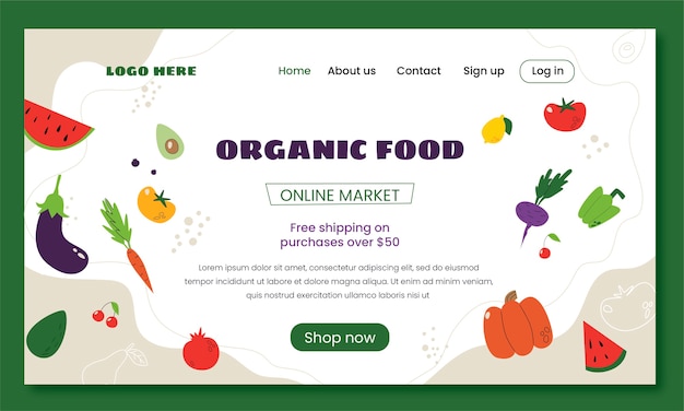 Plantilla de página de destino de mercado local dibujada a mano