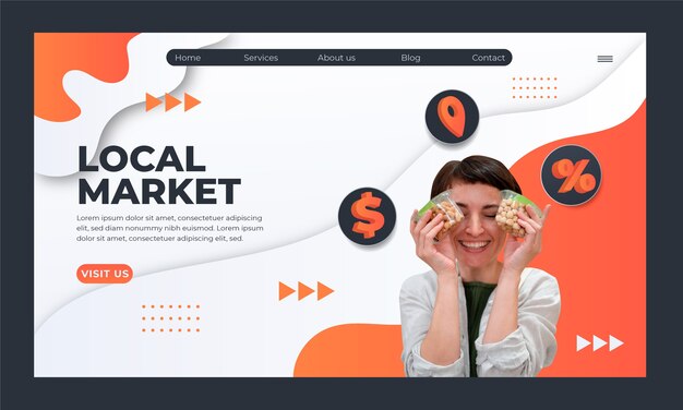 Plantilla de página de destino de mercado local fluido degradado