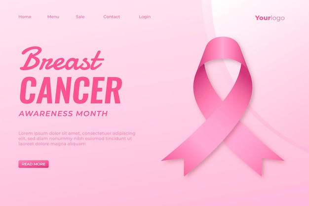 Plantilla de página de destino del mes de concientización sobre el cáncer de mama en gradiente