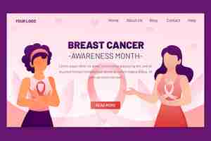 Vector gratuito plantilla de página de destino del mes de concientización sobre el cáncer de mama en gradiente
