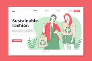 Vector gratuito plantilla de página de destino de moda sostenible dibujada a mano plana