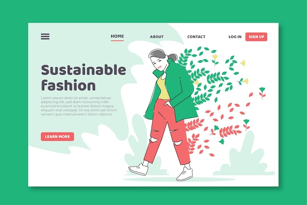 Vector gratuito plantilla de página de destino de moda sostenible dibujada a mano plana