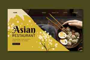 Vector gratuito plantilla de página de destino de negocios de restaurantes de comida de asia