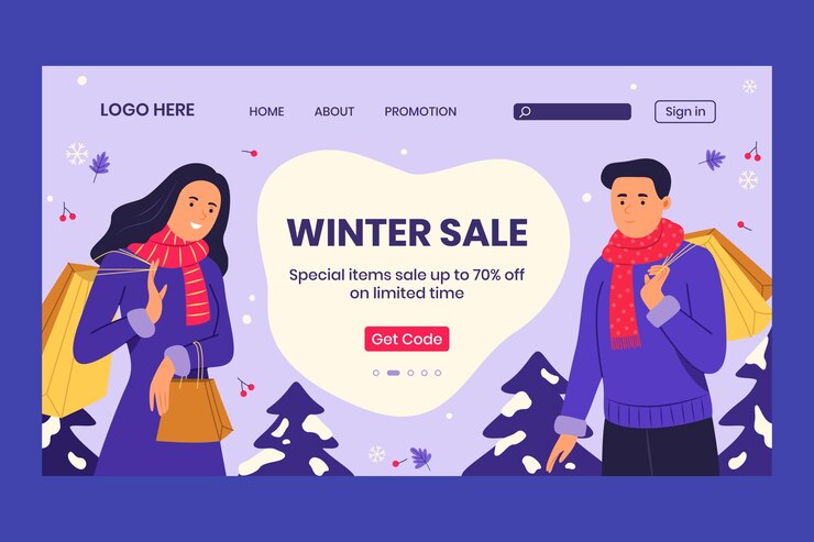 Vector gratuito plantilla de página de destino de negocios de venta de temporada de invierno
