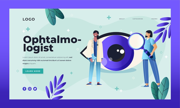 Vector gratuito plantilla de página de destino de oftalmólogo degradado