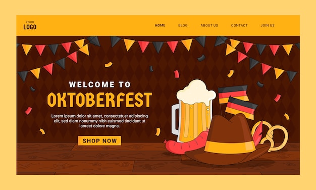 Vector gratuito plantilla de página de destino de oktoberfest dibujada a mano