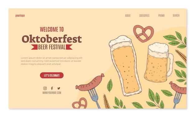 Vector gratuito plantilla de página de destino de oktoberfest dibujada a mano