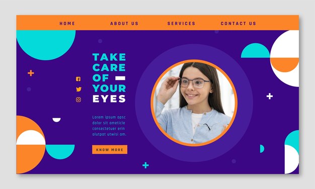 Plantilla de página de destino de optometrista de diseño plano