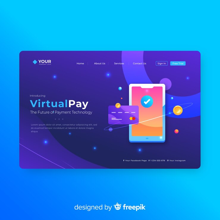 Vector gratuito plantilla de página de destino de pago virtual