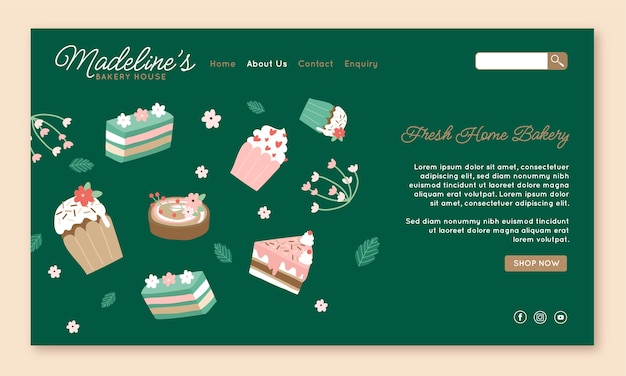 Vector gratuito plantilla de página de destino de panadería dibujada a mano