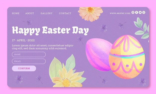 Vector gratuito plantilla de página de destino de pascua de acuarela