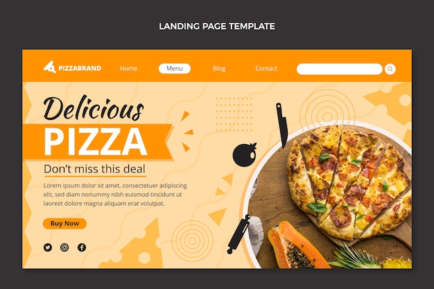 Vector gratuito plantilla de página de destino de pizza de diseño plano