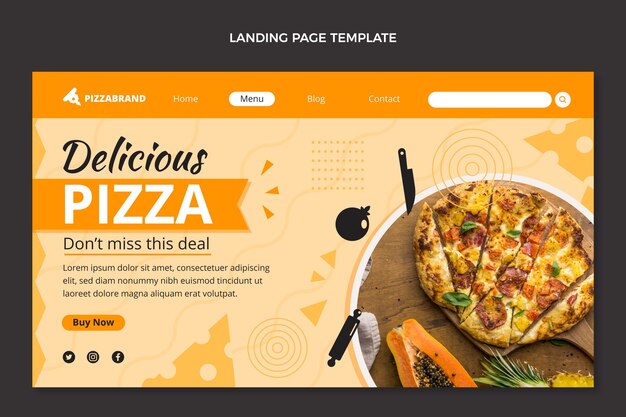 Plantilla de página de destino de pizza de diseño plano
