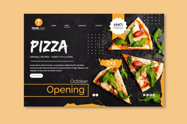 Vector gratuito plantilla de página de destino para pizzería