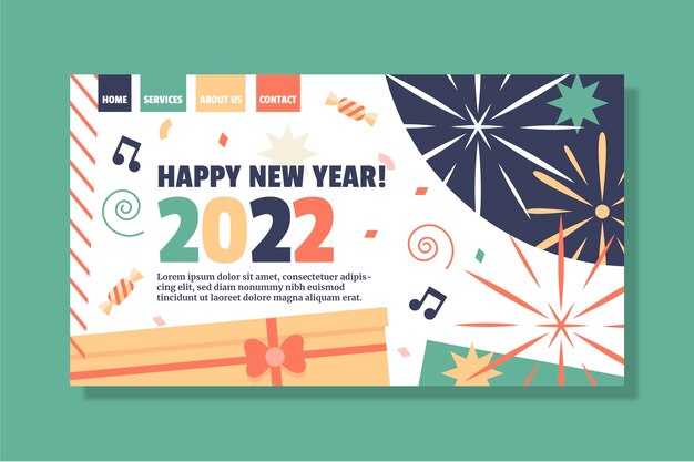 Plantilla de página de destino plana de año nuevo