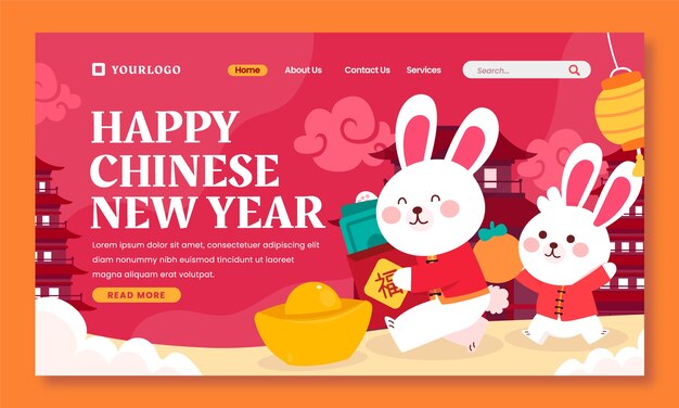 Plantilla de página de destino plana para la celebración del año nuevo chino