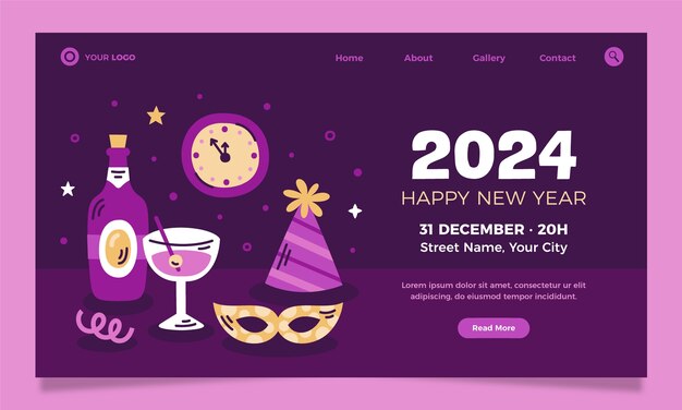 Plantilla de página de destino plana para la celebración del año nuevo.