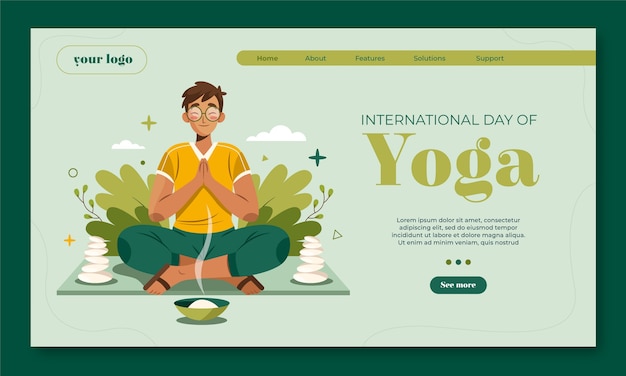 Plantilla de página de destino plana para la celebración del día internacional del yoga
