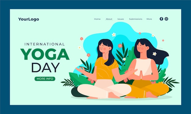 Vector gratuito plantilla de página de destino plana para la celebración del día internacional del yoga