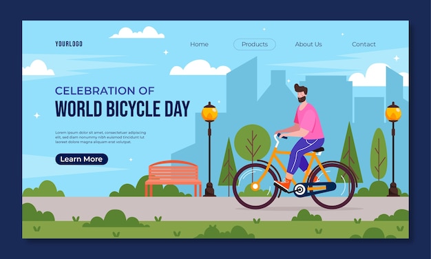 Vector gratuito plantilla de página de destino plana para la celebración del día mundial de la bicicleta