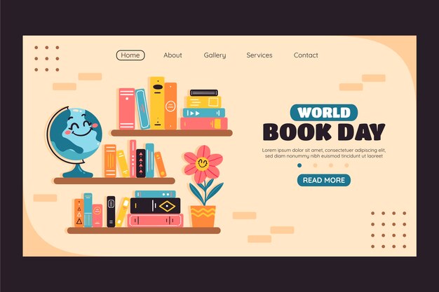 Plantilla de página de destino plana para la celebración del día mundial del libro