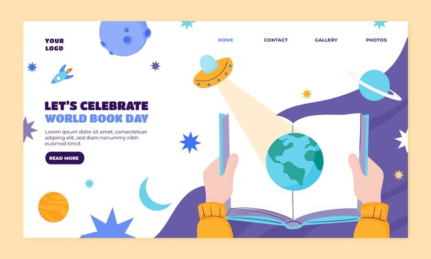 Plantilla de página de destino plana para la celebración del día mundial del libro