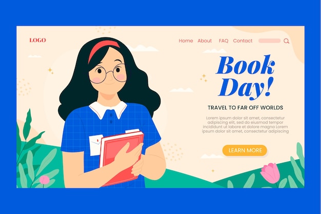 Vector gratuito plantilla de página de destino plana para la celebración del día mundial del libro