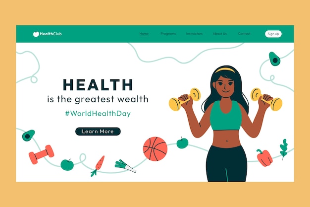 Vector gratuito plantilla de página de destino plana para la celebración del día mundial de la salud