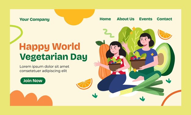 Plantilla de página de destino plana para la celebración del día mundial del vegetariano