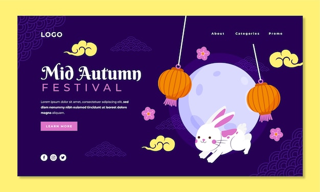 Plantilla de página de destino plana para la celebración del festival del medio otoño