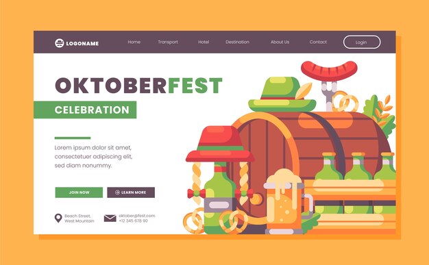 Plantilla de página de destino plana para la celebración del oktoberfest