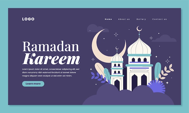 Plantilla de página de destino plana para la celebración del ramadán islámico
