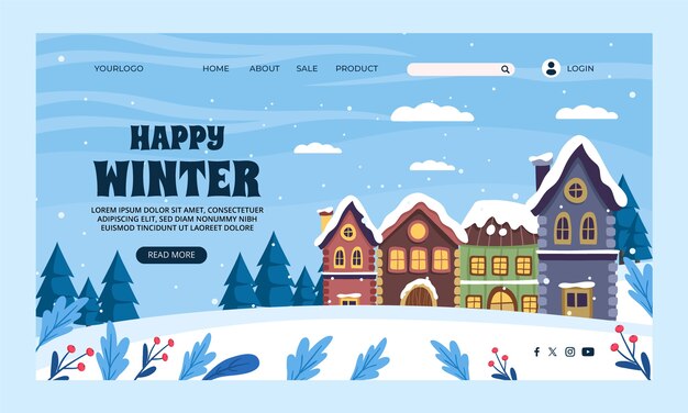 Plantilla de página de destino plana para la celebración de la temporada de invierno