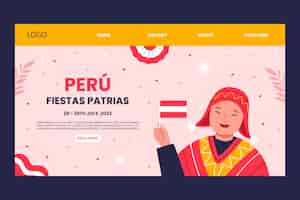 Vector gratuito plantilla de página de destino plana para celebraciones de fiestas patrias peruanas