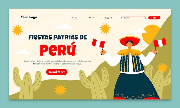 Vector gratuito plantilla de página de destino plana para celebraciones de fiestas patrias peruanas