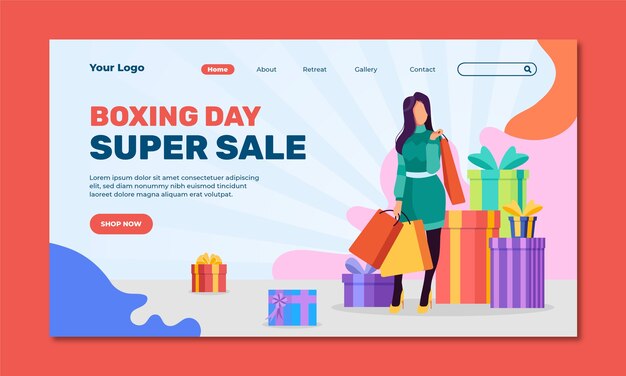 Plantilla de página de destino plana para compras y ventas del día del boxeo