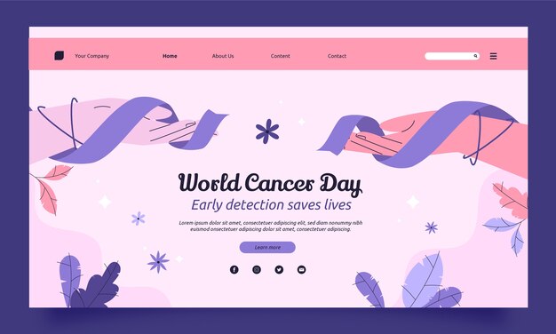 Plantilla de página de destino plana para la concientización del día mundial contra el cáncer