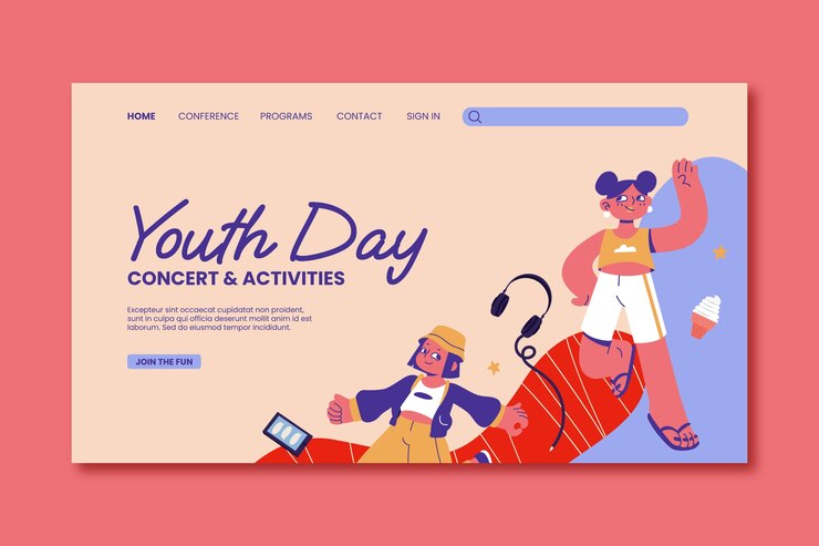 Vector gratuito plantilla de página de destino plana para el día internacional de la juventud