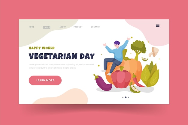 Plantilla de página de destino plana del día mundial del vegetariano