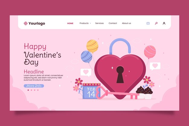 Plantilla de página de destino plana para el día de san valentín