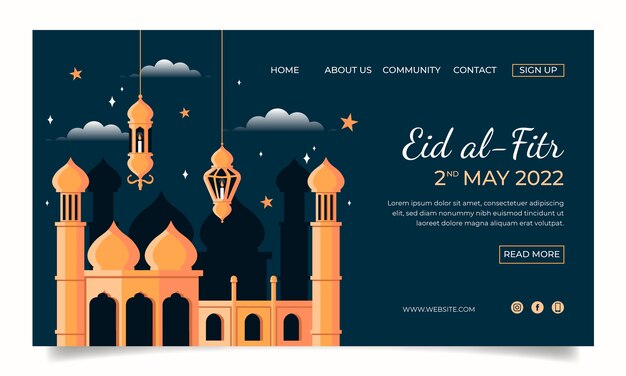 Plantilla de página de destino plana de eid al-fitr