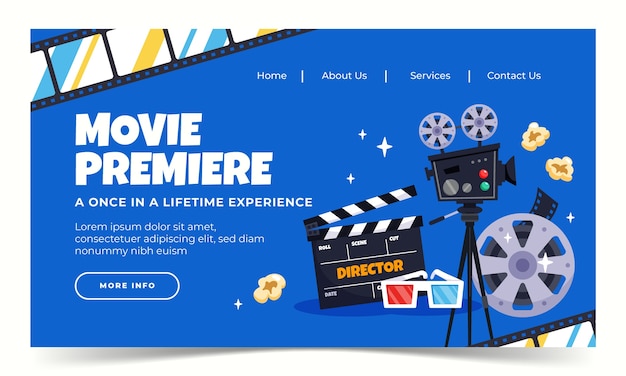 Vector gratuito plantilla de página de destino plana para evento de estreno de película