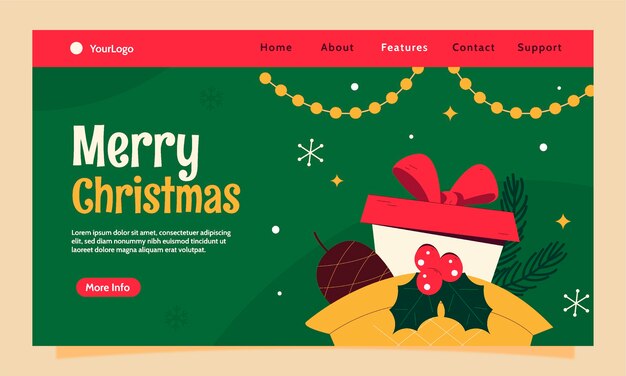 Plantilla de página de destino plana para mercado navideño