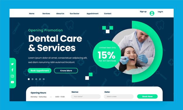 Plantilla de página de destino plana para negocios de clínicas dentales