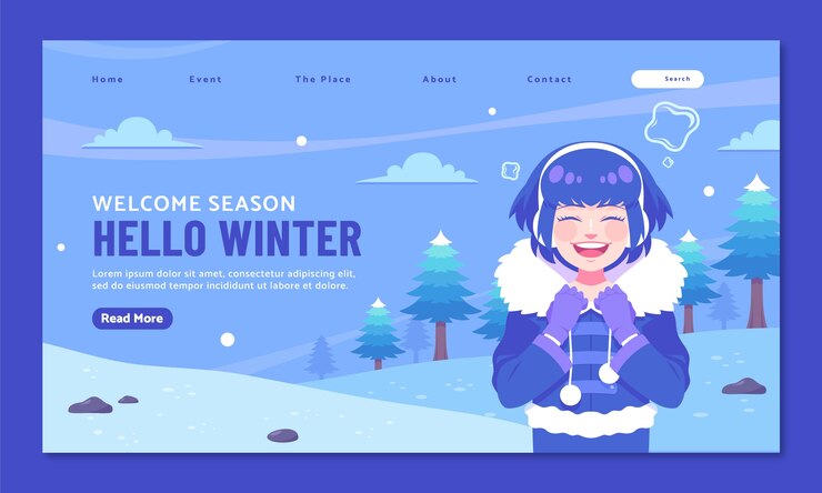 Vector gratuito plantilla de página de destino plana para la temporada de invierno.