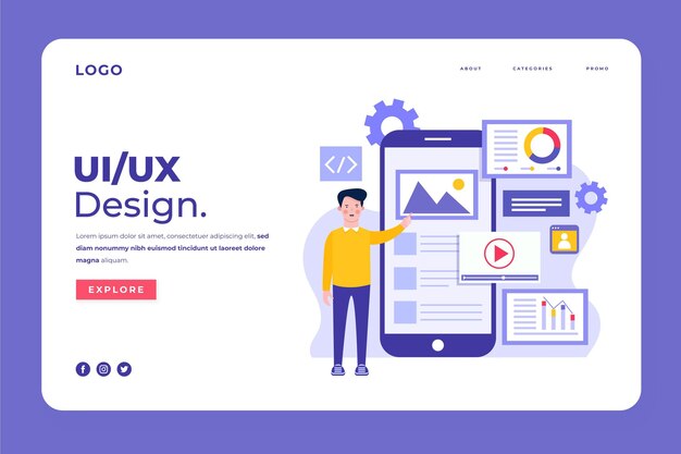 Plantilla de página de destino plana ui / ux