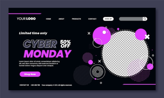 Vector gratuito plantilla de página de destino plana para la venta del cyber monday