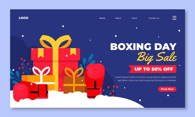 Plantilla de página de destino plana para ventas del día del boxeo