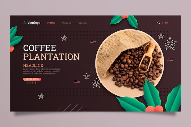 Vector gratuito plantilla de página de destino de plantación de café degradado