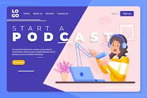 Vector gratuito plantilla de página de destino de podcast ilustrada